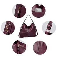 Women Vegan Leather Handbags Tote Purse Shoulder Bag Purple - Thumbnail 1
