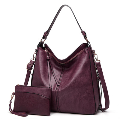 Women vegan leather handbags tote purse shoulder bag two piece purple - Thumbnail 5