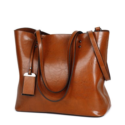 Women tote bag handbags pu leather fashion hobo shoulder bags brown - Thumbnail 5