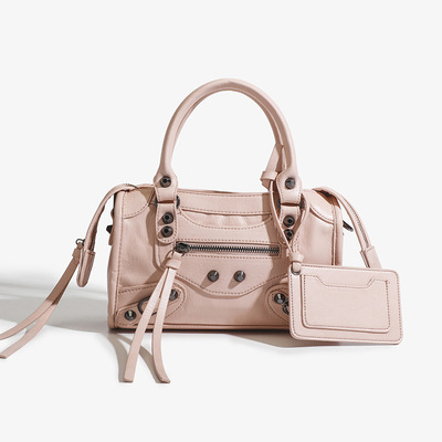 Women vegan leather shoulder tote purse with small crossbody bag pink - Thumbnail 4