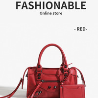 Women Vegan Leather Shoulder Tote Purse with Small Crossbody Bag Red - Thumbnail 1