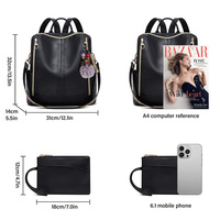 Fashion Leather Backpack Purse Designer Travel Backpack Black - Thumbnail 3