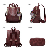 Fashion Leather Backpack Purse Designer Travel Backpack Red - Thumbnail 1