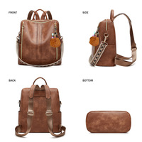 Fashion Leather Backpack Purse Designer Travel Backpack Brown - Thumbnail 2