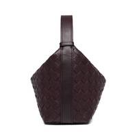 New Woven Sheepskin Lunch Bag Fashion Armpit Bag Brown - Thumbnail 1