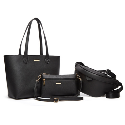 Women's new cross patterned tote bag black - Thumbnail 4