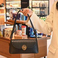 Women's Woven Shoulder Crossbody Bag Handbag Black - Thumbnail 4