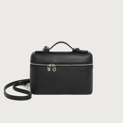 Ladies' double zipper handbag makeup bag black - Thumbnail 5