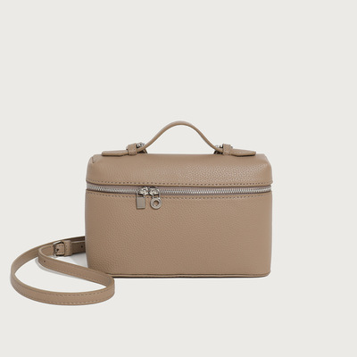 Ladies' Double Zipper Handbag Makeup Bag Khaki