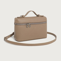 Ladies' Double Zipper Handbag Makeup Bag Khaki - Thumbnail 1