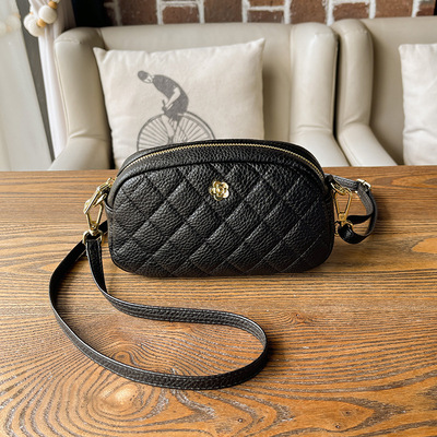 Ladies' diamond grid crossbody bag and mobile phone bag black - Thumbnail 5