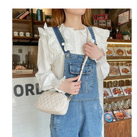 Ladies' Diamond Grid Crossbody Bag And Mobile Phone Bag White - Thumbnail 1