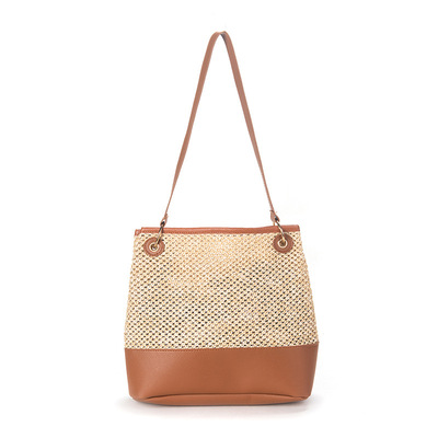 Ladies' beach woven bag shoulder bag brown - Thumbnail 5
