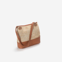 Ladies' Beach Woven Bag Shoulder Bag Brown - Thumbnail 1