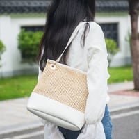 Ladies' Beach Woven Bag Shoulder Bag White - Thumbnail 1