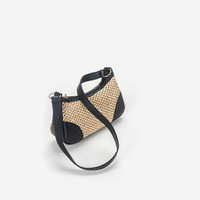 Women Beach Woven Bag Shoulder Bag Black - Thumbnail 1