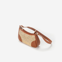 Women Beach Woven Bag Shoulder Bag Brown - Thumbnail 1