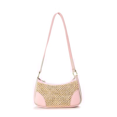 Women Beach Woven Bag Shoulder Bag Pink