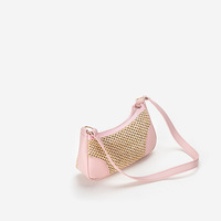 Women Beach Woven Bag Shoulder Bag Pink - Thumbnail 1