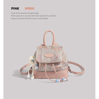 Ladies Embroidered Backpack Outdoor Backpack Pink - Thumbnail 2