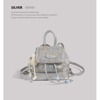 Ladies Embroidered Backpack Outdoor Backpack Silver - Thumbnail 2