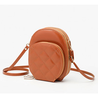 Multi Layer Large Capacity Diamond Grid Phone Bag Brown - Thumbnail 1