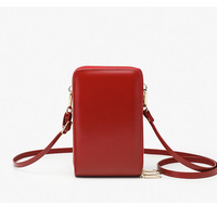 Female Retro Diagonal Cross Phone Bag Three layer Zipper Bag Small Bag Red - Thumbnail 1