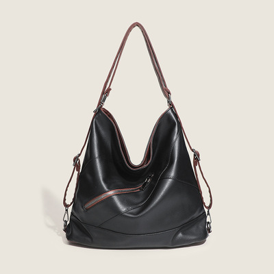 Womens top-handle hobo purse roomy casual shoulder bags black - Thumbnail 4