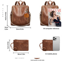 Women's Double Zipper Backpack Student Backpack Brown - Thumbnail 1