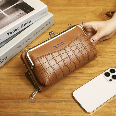 Women horizontal zipper phone bag brown
