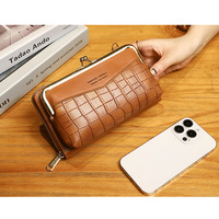 Women Horizontal Zipper Phone Bag Brown - Thumbnail 2