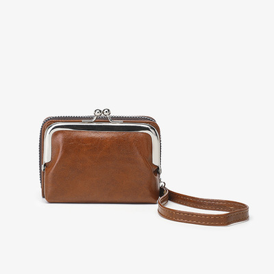 Women's clip bag zero wallet minimally handheld bag brown - Thumbnail 5