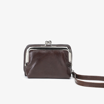 Women's clip bag zero wallet minimally handheld bag brown - Thumbnail 5