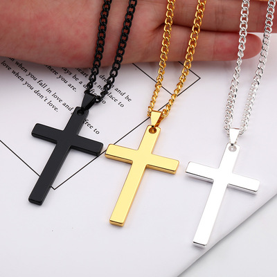 Fashion cross pendant necklace – stainless steel chain for men & women, punk hip-hop style, gold/silver/black