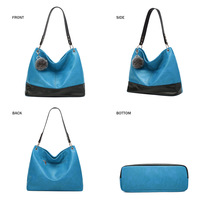 Women Hobo Bags Top Handle Satchel Shoulder Purse Bucket Handbag Blue - Thumbnail 4