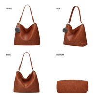 Women Hobo Bags Top Handle Satchel Shoulder Purse Bucket Handbag Brown - Thumbnail 2