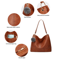 Women Hobo Bags Top Handle Satchel Shoulder Purse Bucket Handbag Brown - Thumbnail 3