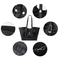 Women Fashion Handbags Wallet Tote Bag Shoulder Bag 3pcs Black - Thumbnail 3