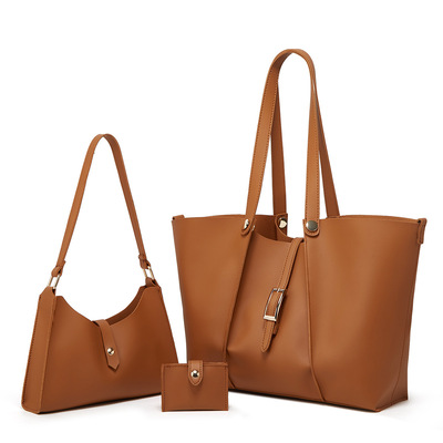 Women fashion handbags wallet tote bag shoulder bag 3pcs brown - Thumbnail 5