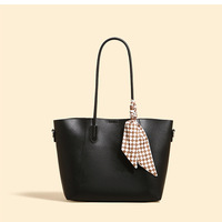 Tote Bags for Women Medium Top Handle Handbags with Scarf Black - Thumbnail 1