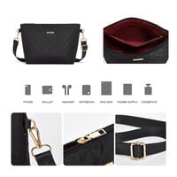Women Fashion Synthetic Leather Handbags Tote Bag Shoulder Bag 3pcs Black - Thumbnail 3