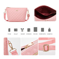 Women Fashion Synthetic Leather Handbags Tote Bag Shoulder Bag 3pcs Pink - Thumbnail 2