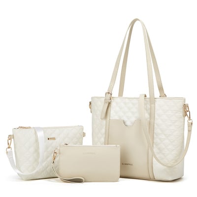 Women fashion synthetic leather handbags tote bag shoulder bag 3pcs white - Thumbnail 5