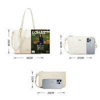 Women Fashion Synthetic Leather Handbags Tote Bag Shoulder Bag 3pcs White - Thumbnail 1