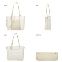 Women Fashion Synthetic Leather Handbags Tote Bag Shoulder Bag 3pcs White - Thumbnail 2