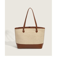 Ladies' Fashion Beach Straw Woven Bag Simple Shoulder Bag Brown - Thumbnail 1