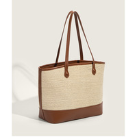 Ladies' Fashion Beach Straw Woven Bag Simple Shoulder Bag Brown - Thumbnail 2