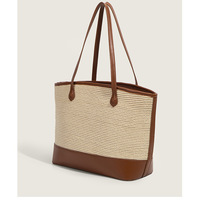 Ladies' Fashion Beach Straw Woven Bag Simple Shoulder Bag Brown - Thumbnail 3