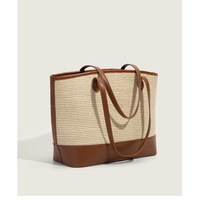 Ladies' Fashion Beach Straw Woven Bag Simple Shoulder Bag Brown - Thumbnail 4