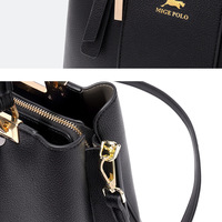 Women Faux Leather Medium Large Tote Satchel Shoulder Purse Handbag Black - Thumbnail 1